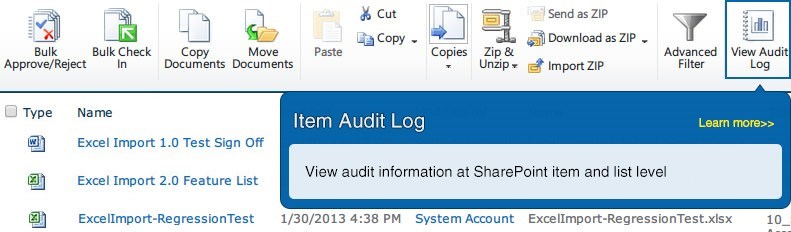 SharePoint Item Audit Log