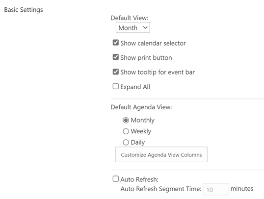  SharePoint calendar general settings